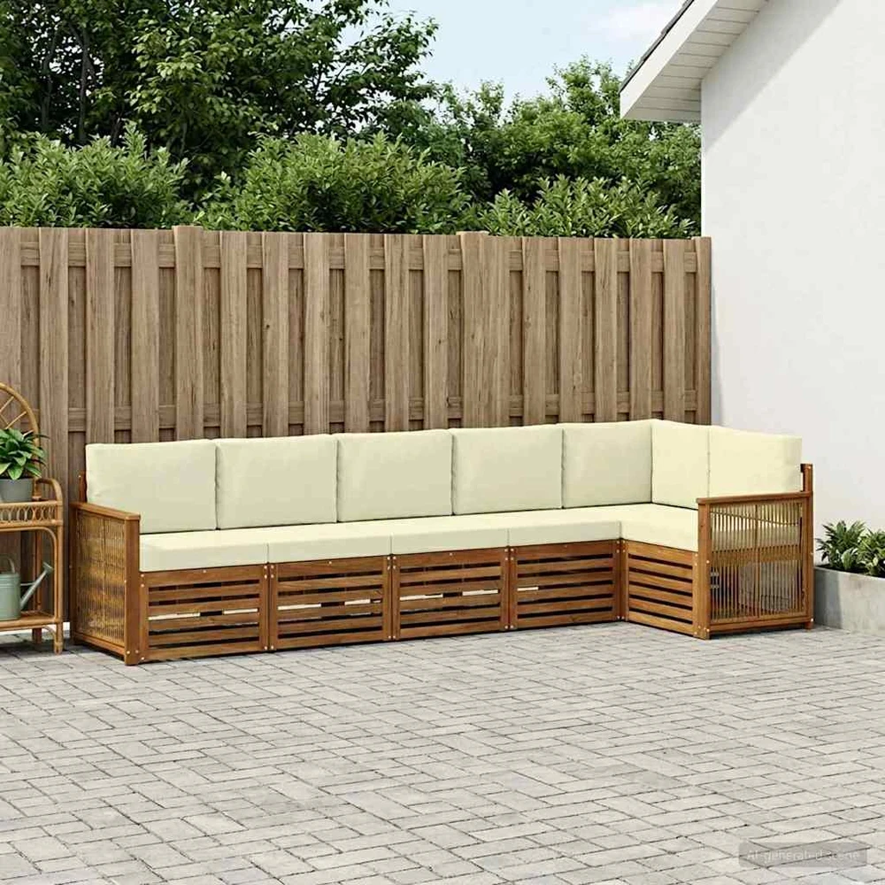 Sofa Lauko sofos komplektas 5 vnt. Natūralus ir grietinėlė