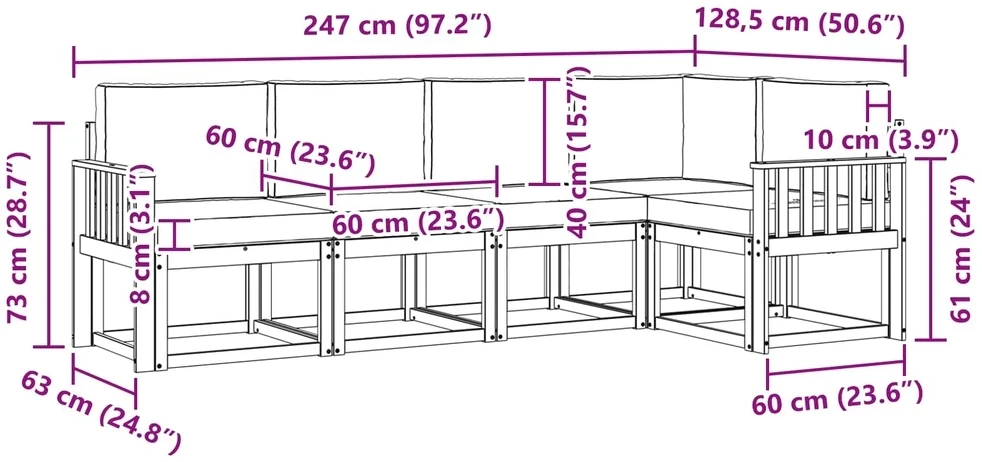 Sofa Lauko sofos komplektas 5 vnt. Natūralus ir antracitas