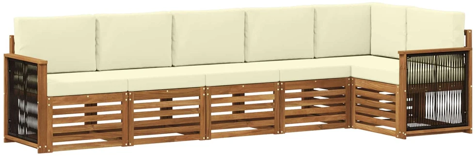 Sofa Lauko sofos komplektas 5 vnt. Natūralus ir grietinėlė