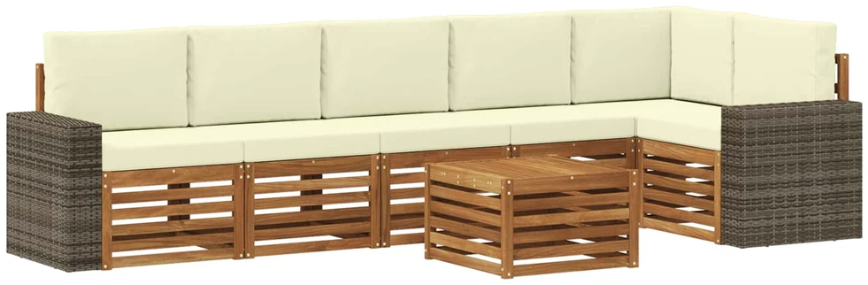 Sofa Lauko sofos komplektas 7 vnt. Natūralus ir grietinėlė
