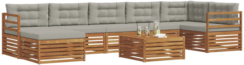 Sofa Lauko sofos komplektas 8 vnt. Natūrali ir šviesiai pilka