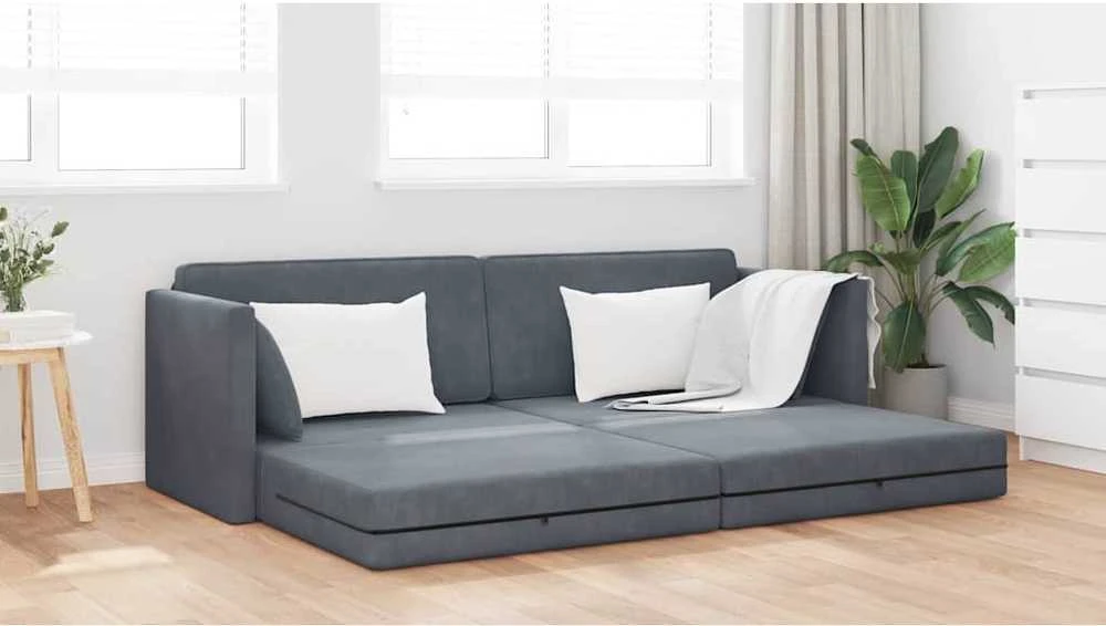 Grindų sofos lova Tamsiai pilka 213 x 70 x 77 cm Aksomas