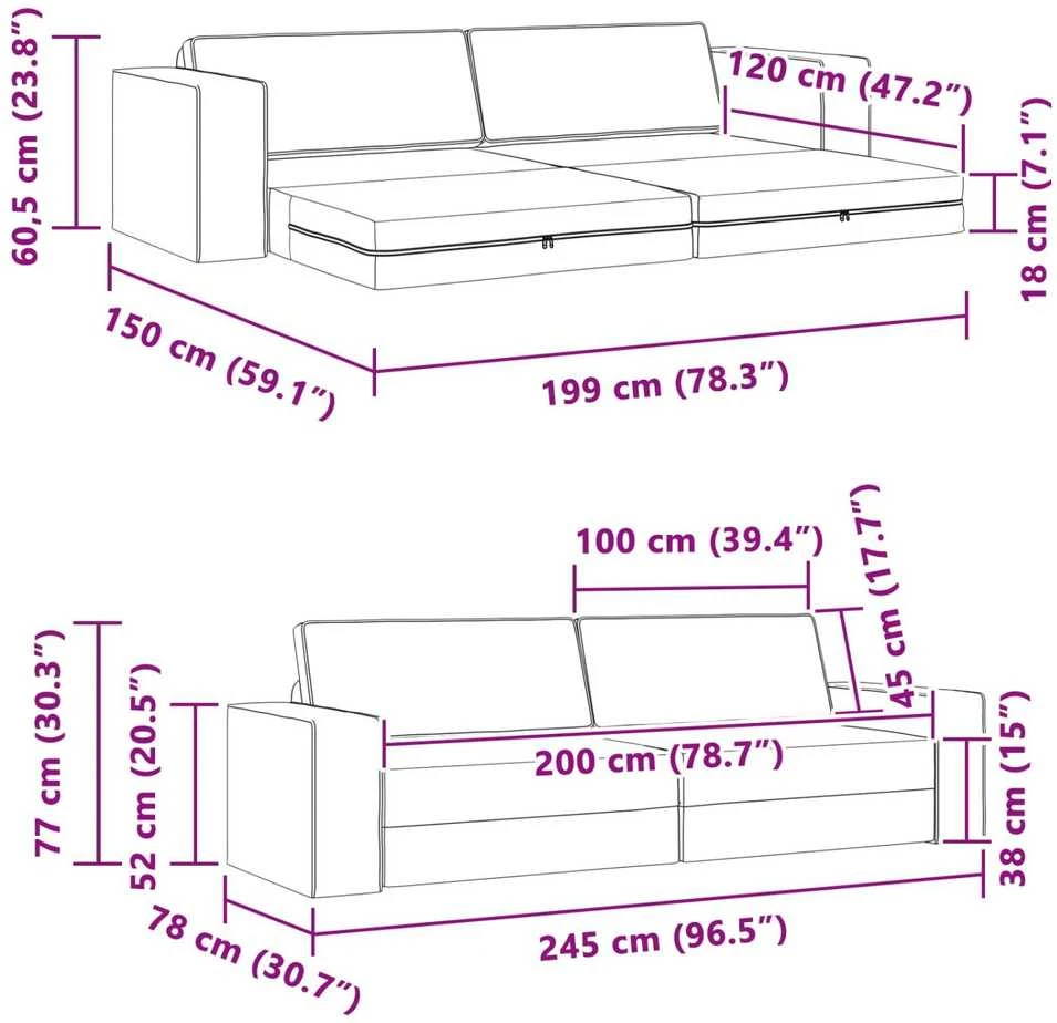 Sofa lova Šviesiai pilka 245 x 78 x 77 cm audinys