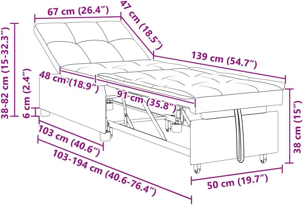 Sofa lova Kreminė 194 x 67 x 82 cm Aksomas