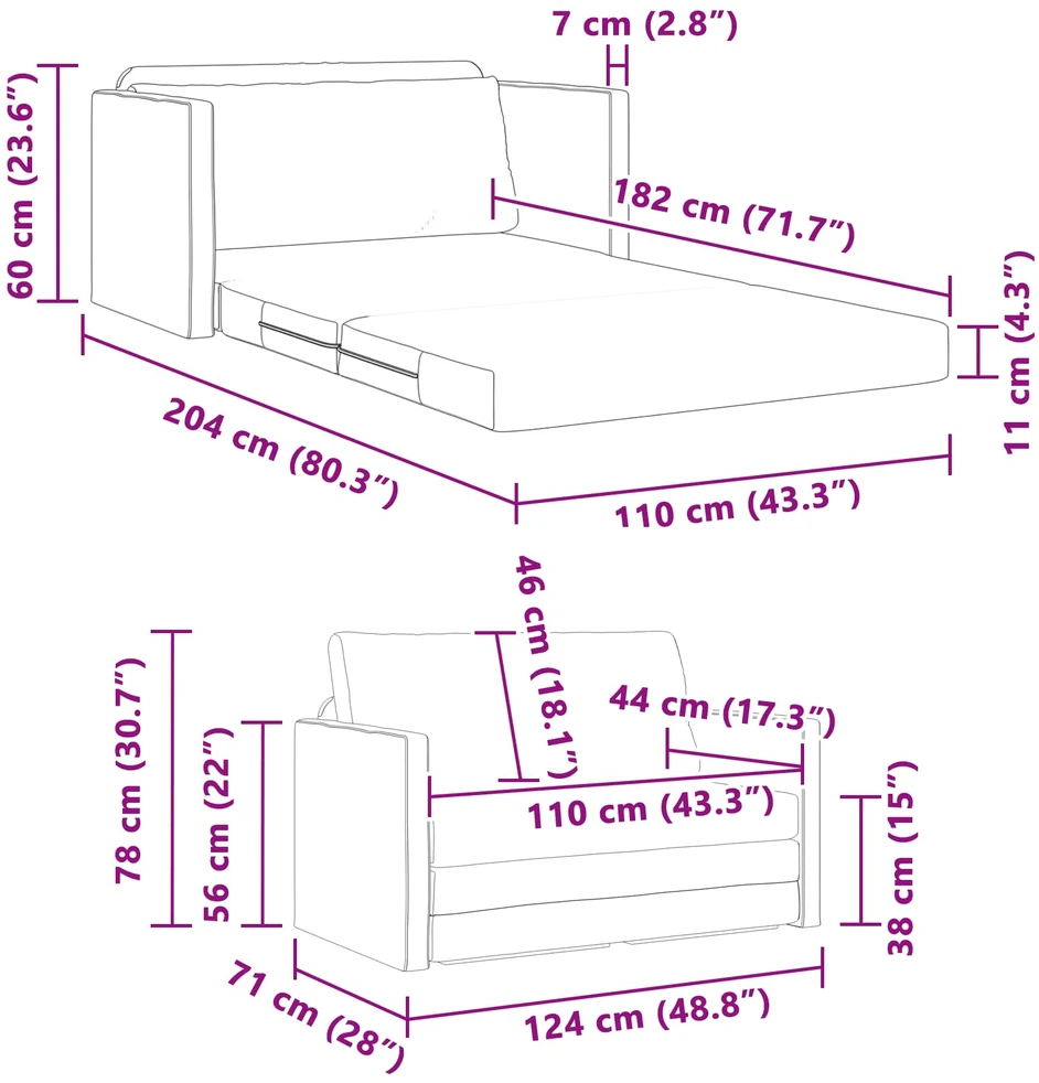 Sofa lova Debesų pilka 124 x 71 x 78 cm audinys