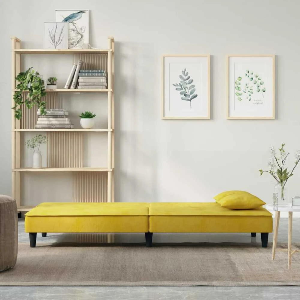 Sofa-lova, geltonos spalvos, aksomas