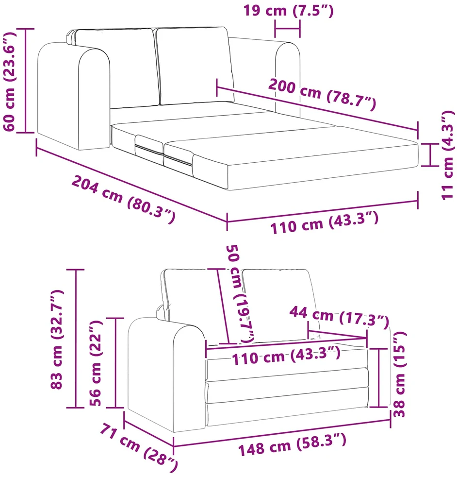Sofa lova Kreminė 148 x 71 x 83 cm Aksomas