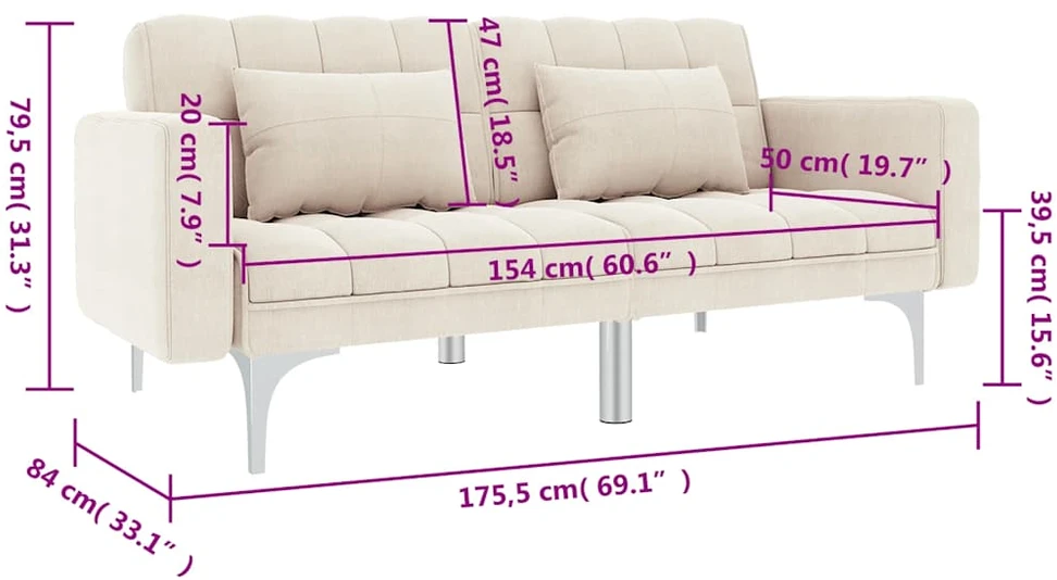 Sofa-lova, kreminės spalvos, audinys