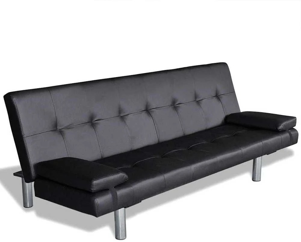Sofa lova su dviem pagalv., dirbtinė oda, reguliuoj., juoda