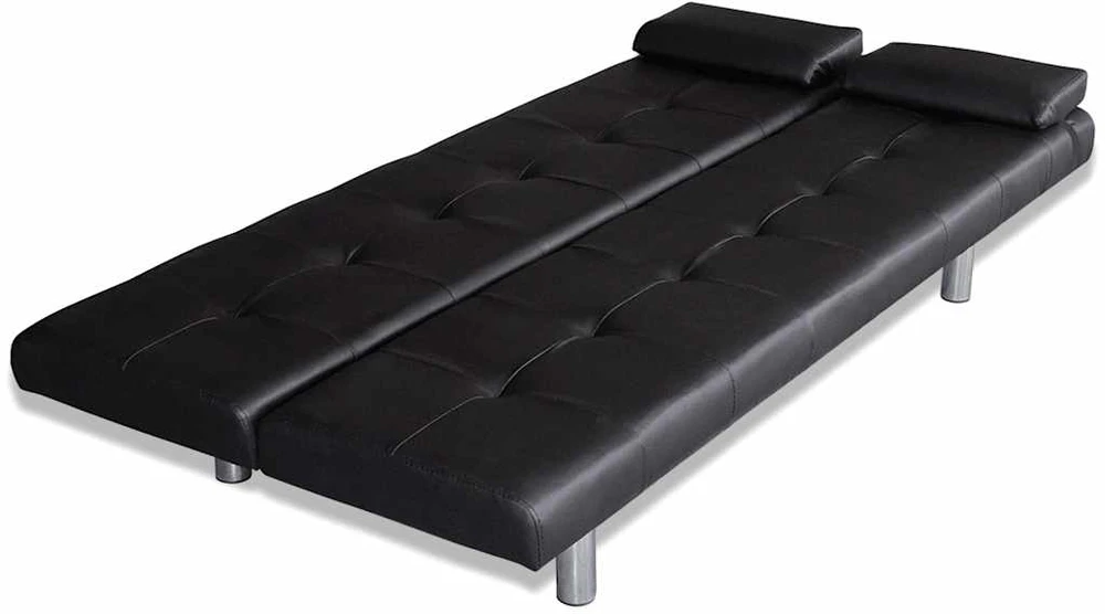 Sofa lova su dviem pagalv., dirbtinė oda, reguliuoj., juoda