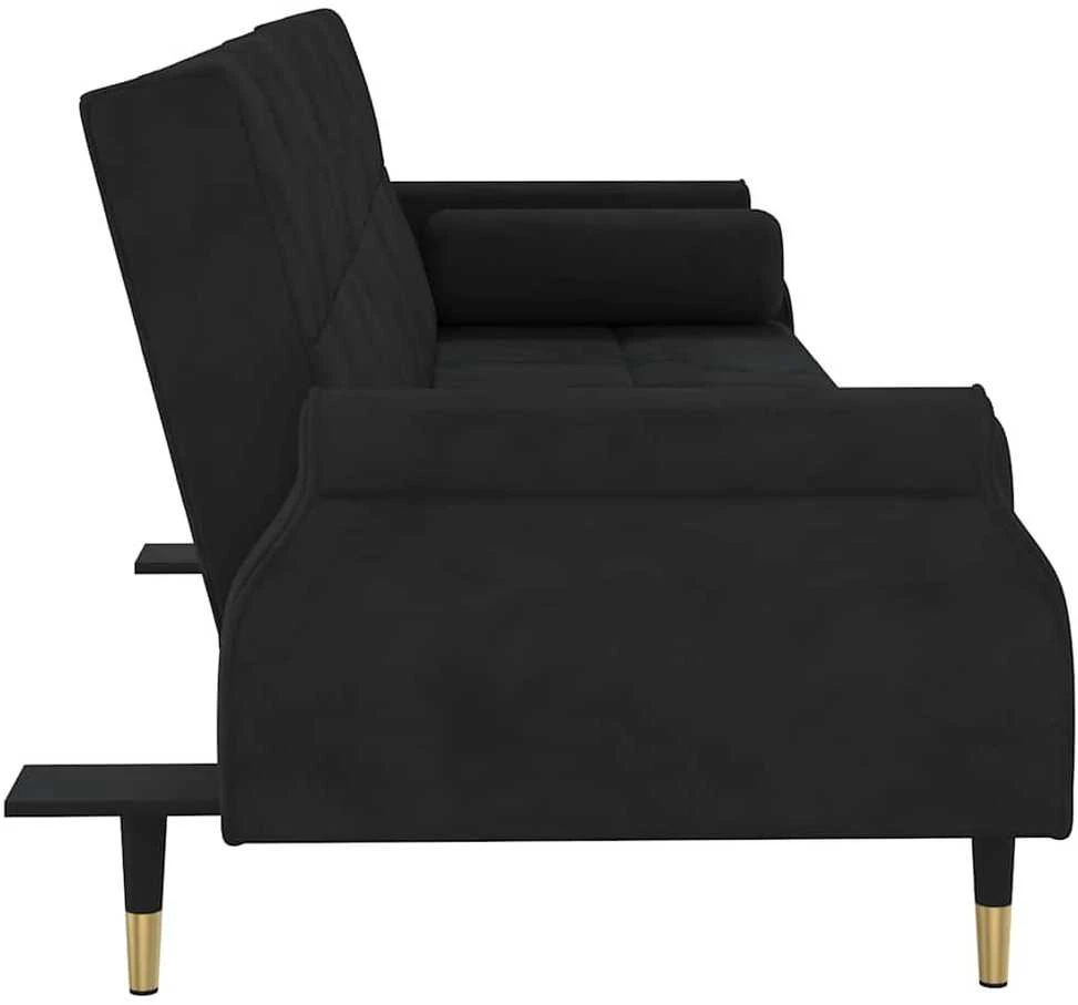 Sofa-lova su pagalvėlėmis, juodos spalvos, aksomas