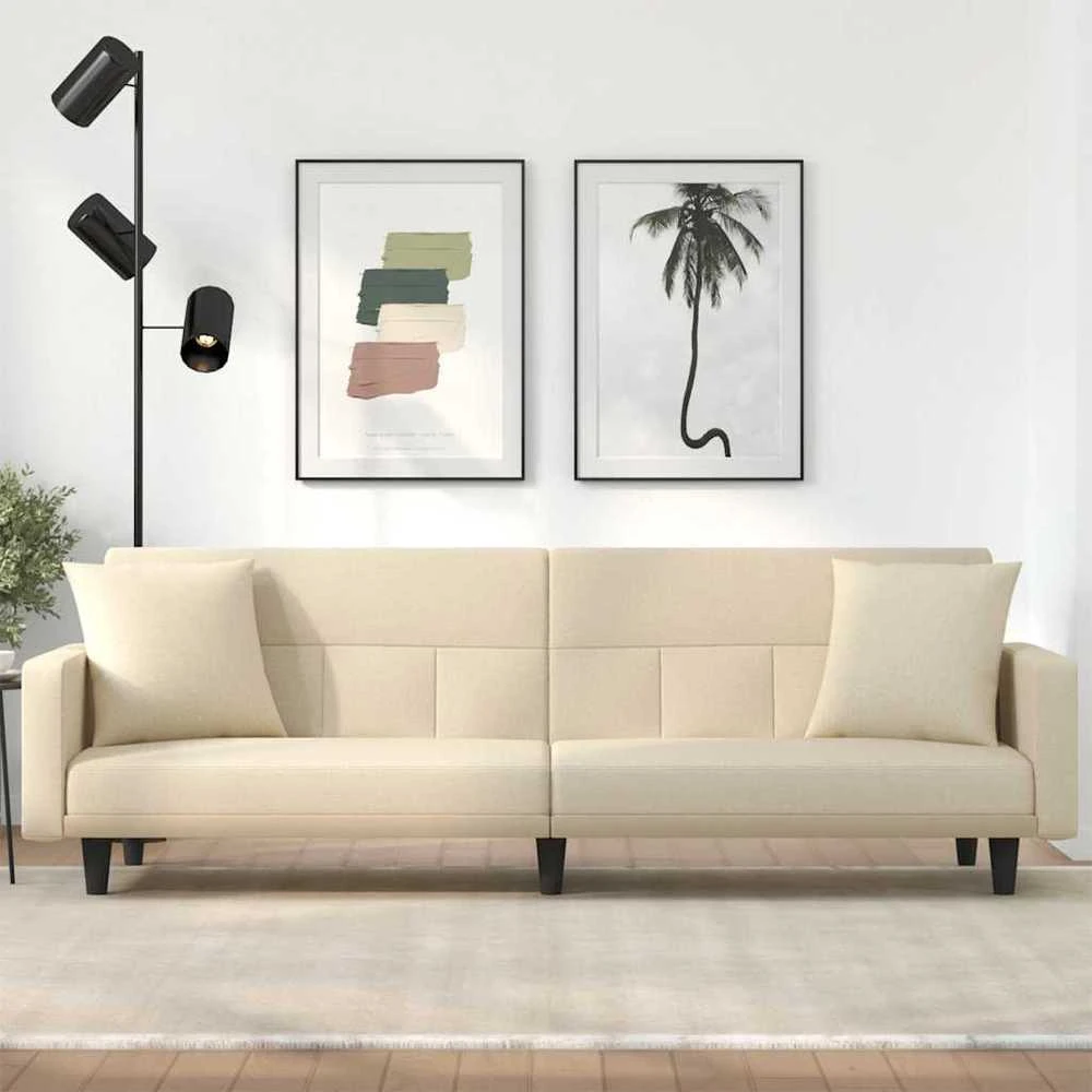 Sofa-lova su pagalvėlėmis, kreminės spalvos, audinys