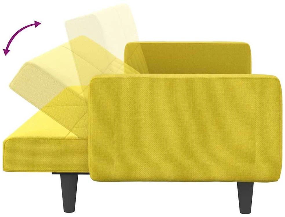Sofa-lova su pagalvėlėmis, šviesiai geltonos spalvos, audinys