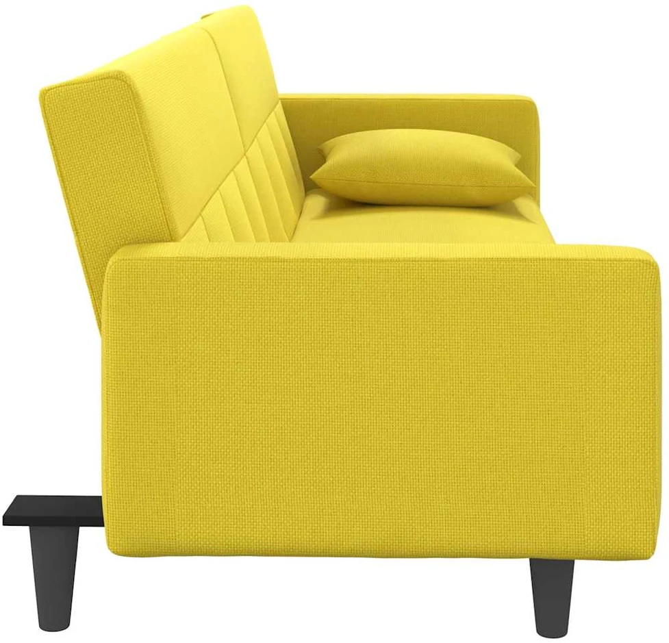Sofa-lova su pagalvėlėmis, šviesiai geltonos spalvos, audinys