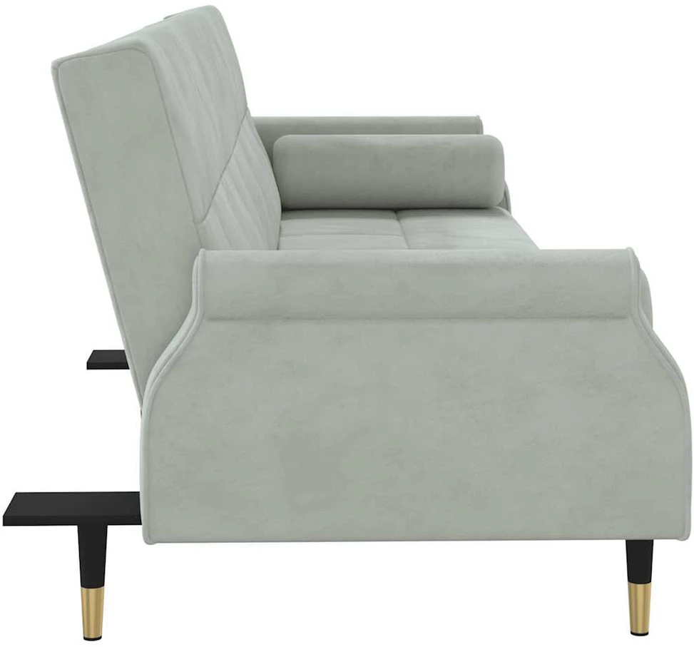 Sofa-lova su pagalvėlėmis, šviesiai pilkos spalvos, aksomas