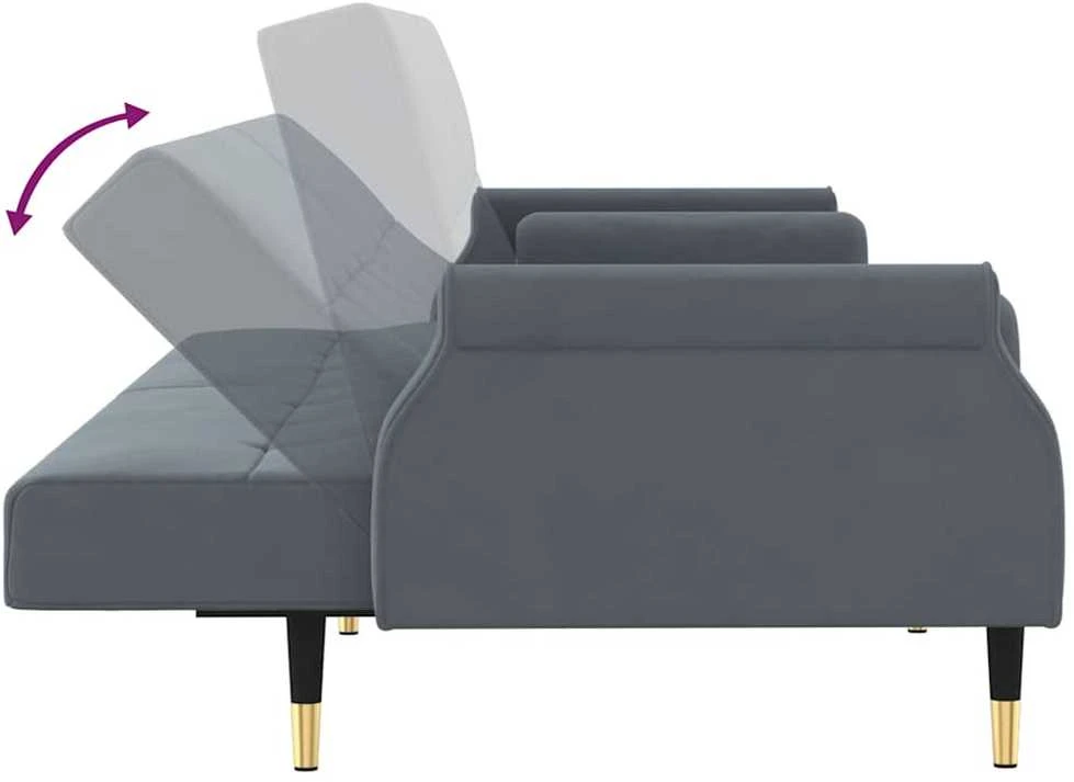 Sofa-lova su pagalvėlėmis, tamsiai pilkos spalvos, aksomas