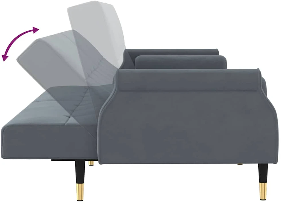 Sofa-lova su pagalvėlėmis, tamsiai pilkos spalvos, aksomas