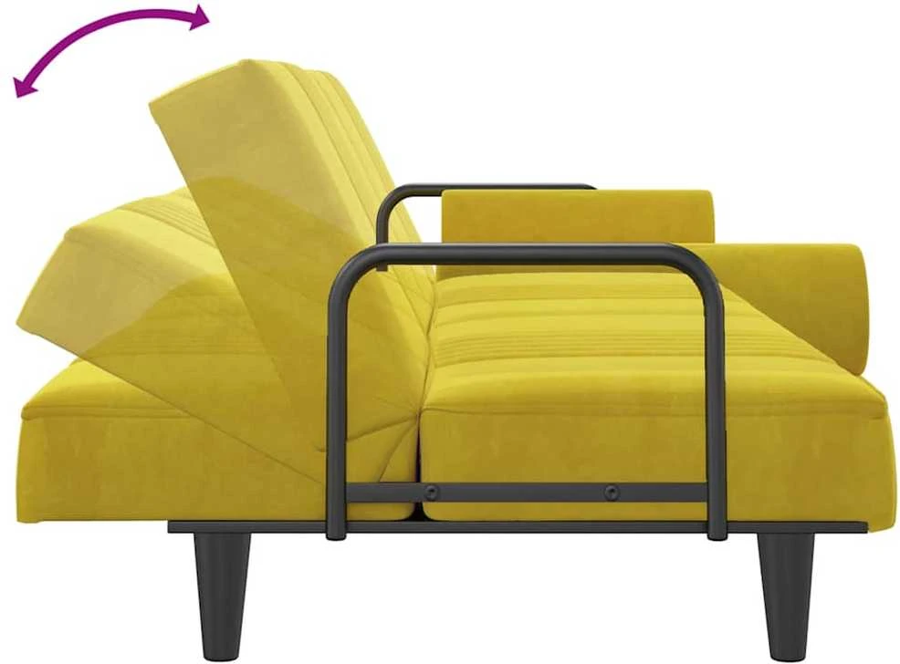 Sofa-lova su porankiais, geltonos spalvos, aksomas