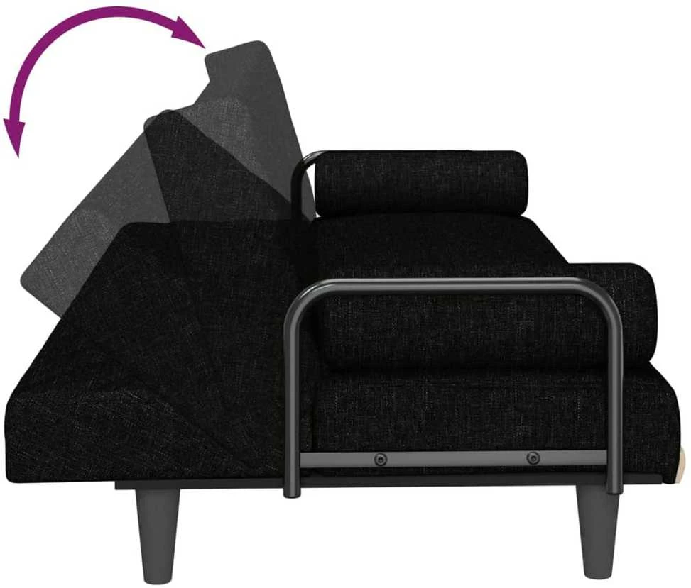 Sofa-lova su porankiais, juodos spalvos, audinys