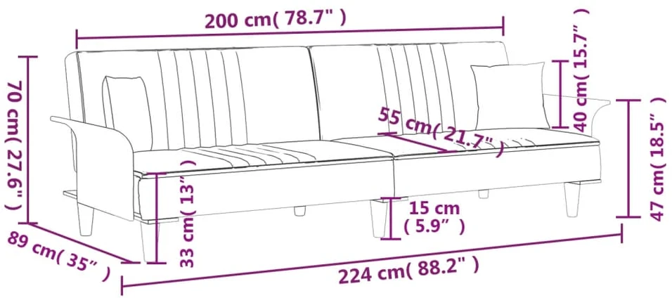 Sofa-lova su porankiais, juodos spalvos, audinys