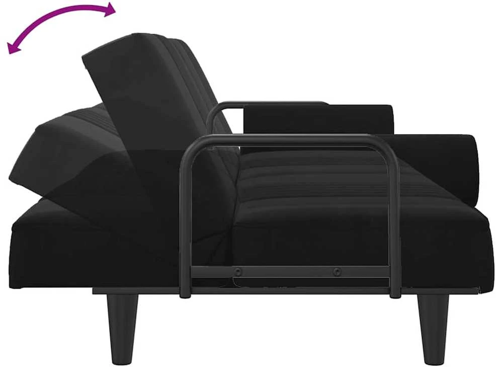 Sofa-lova su porankiais, juodos spalvos, aksomas