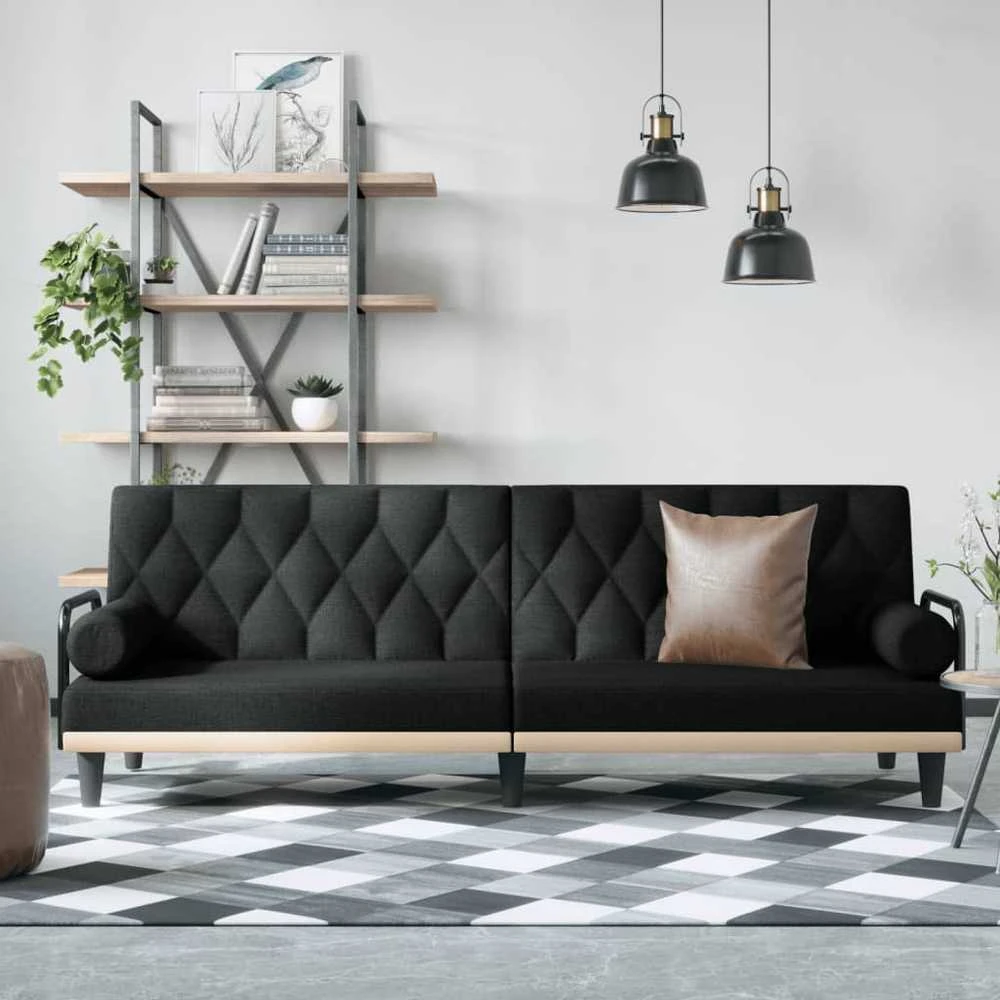 Sofa-lova su porankiais, juodos spalvos, audinys