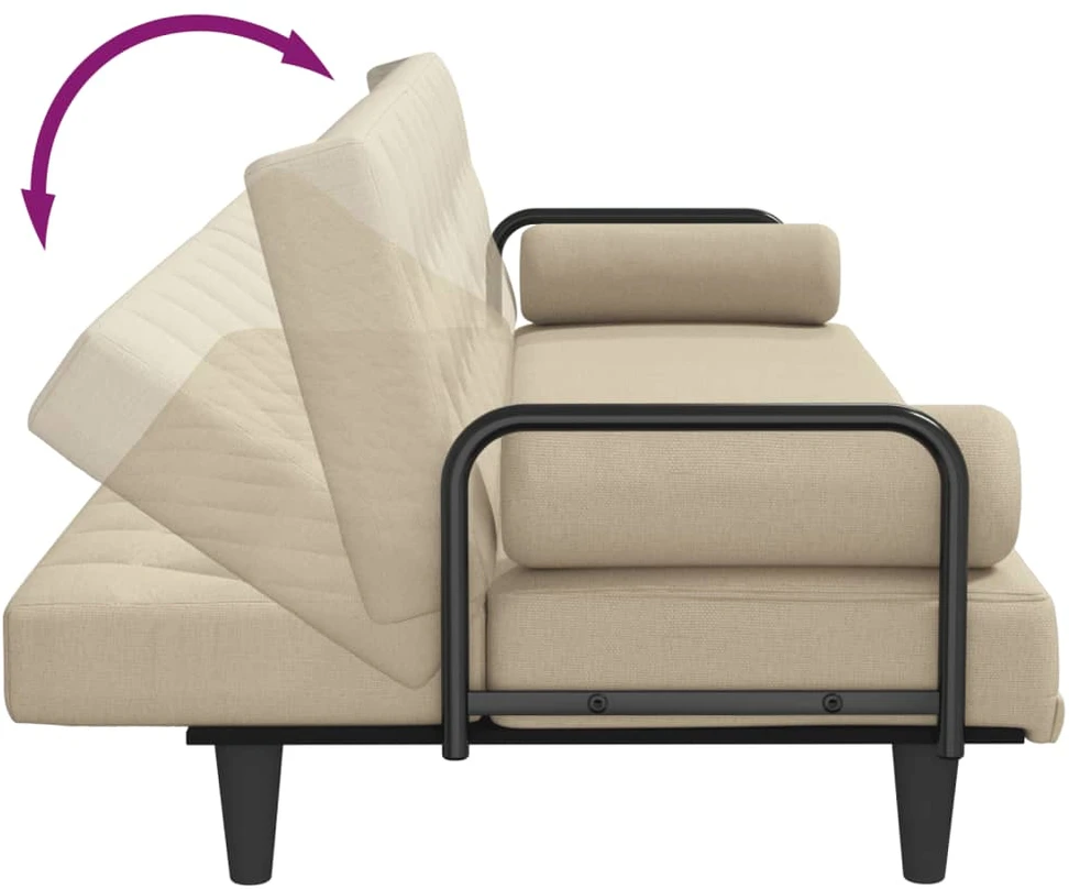 Sofa-lova su porankiais, kreminės spalvos, audinys