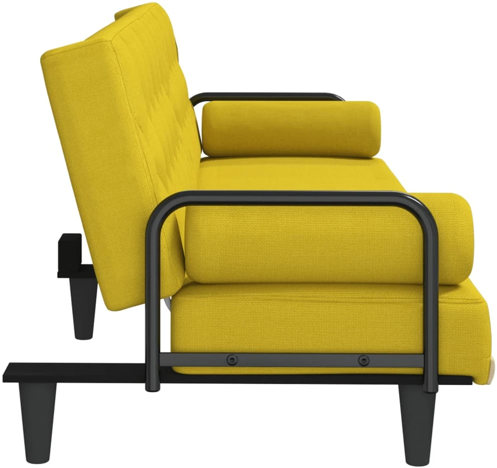 Sofa-lova su porankiais, šviesiai geltonos spalvos, audinys
