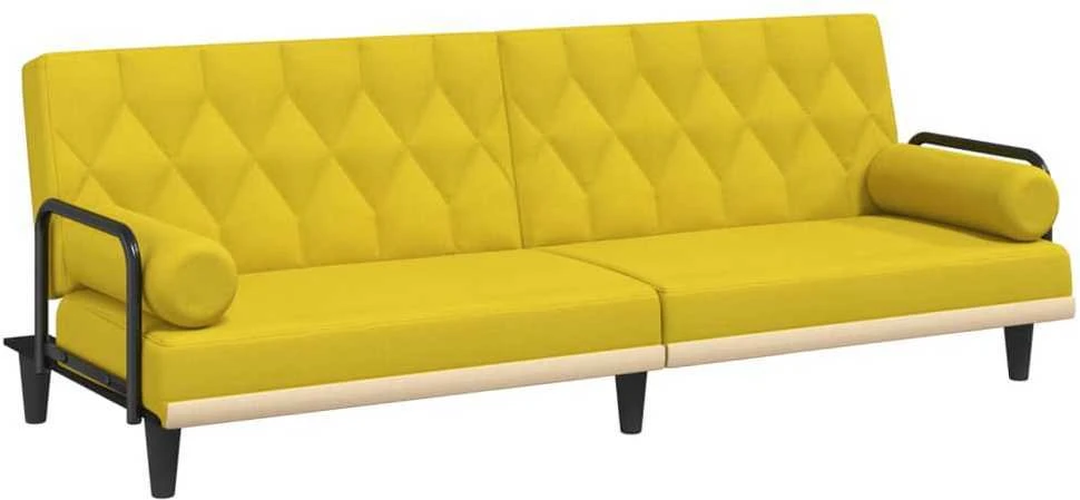 Sofa-lova su porankiais, šviesiai geltonos spalvos, audinys