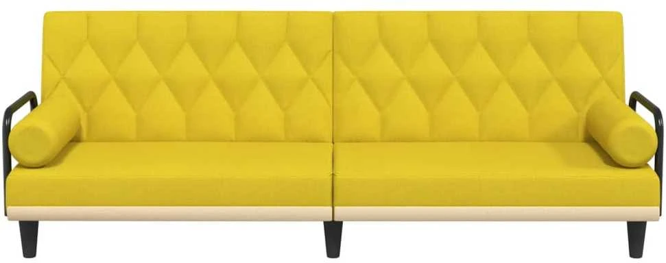 Sofa-lova su porankiais, šviesiai geltonos spalvos, audinys