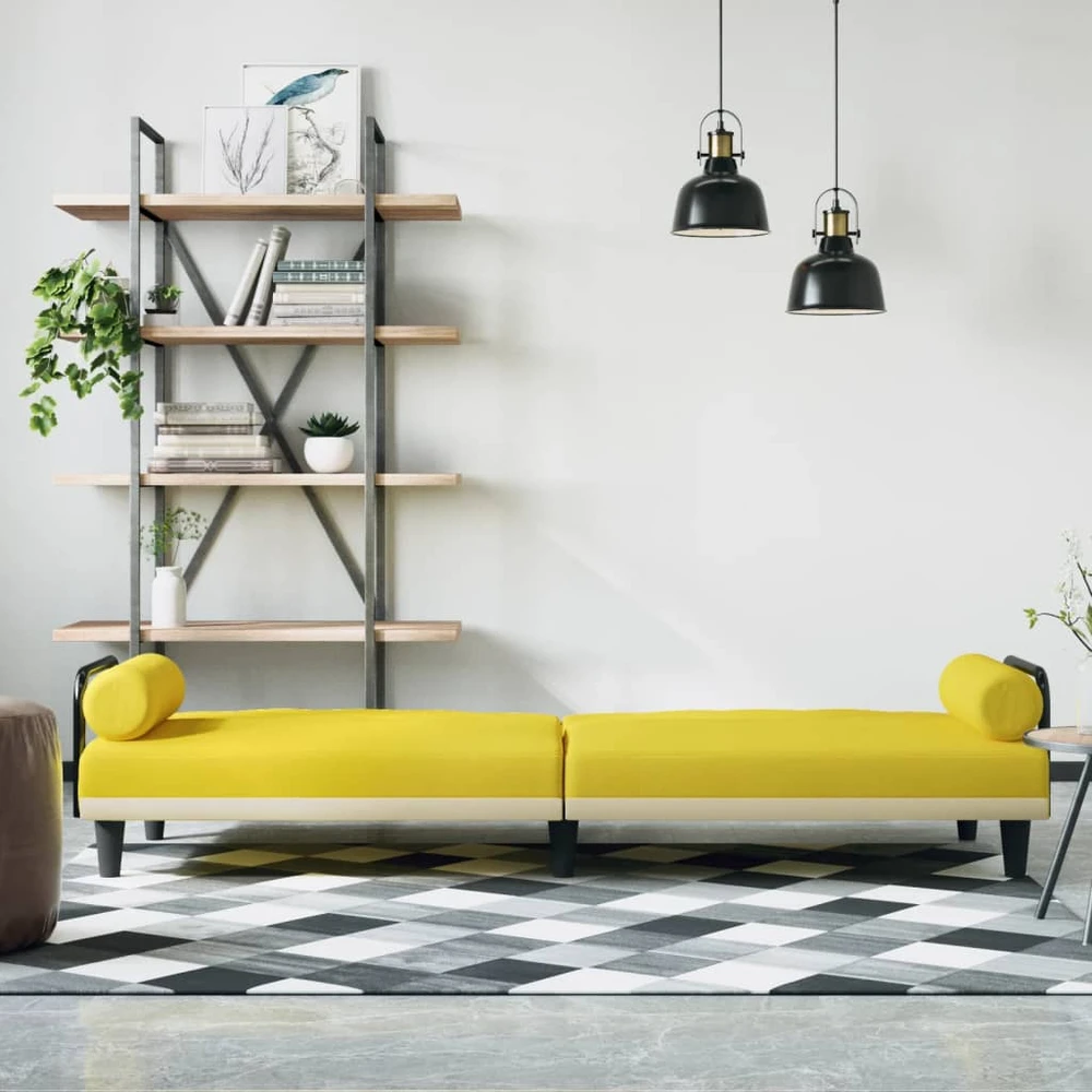 Sofa-lova su porankiais, šviesiai geltonos spalvos, audinys