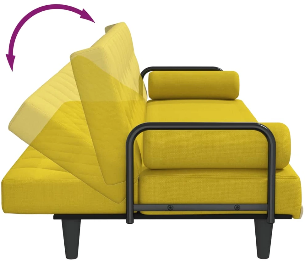 Sofa-lova su porankiais, šviesiai geltonos spalvos, audinys