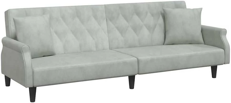 Sofa-lova su porankiais, šviesiai pilkos spalvos, aksomas