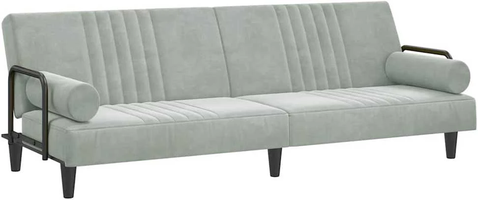 Sofa-lova su porankiais, šviesiai pilkos spalvos, aksomas