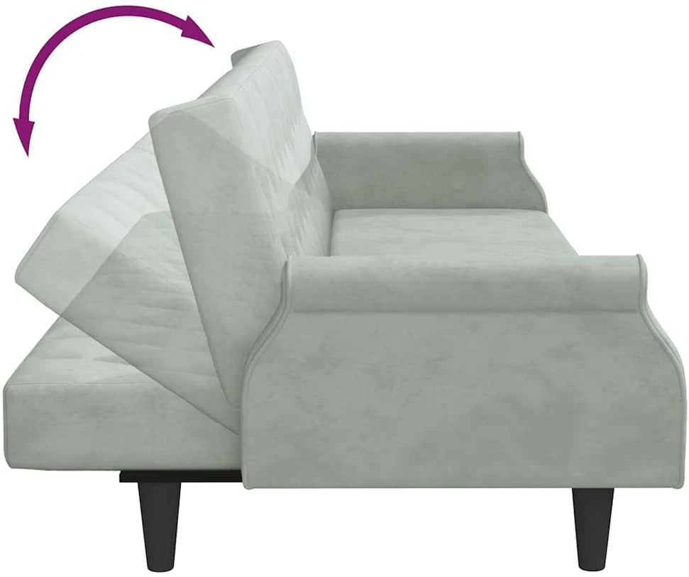 Sofa-lova su porankiais, šviesiai pilkos spalvos, aksomas