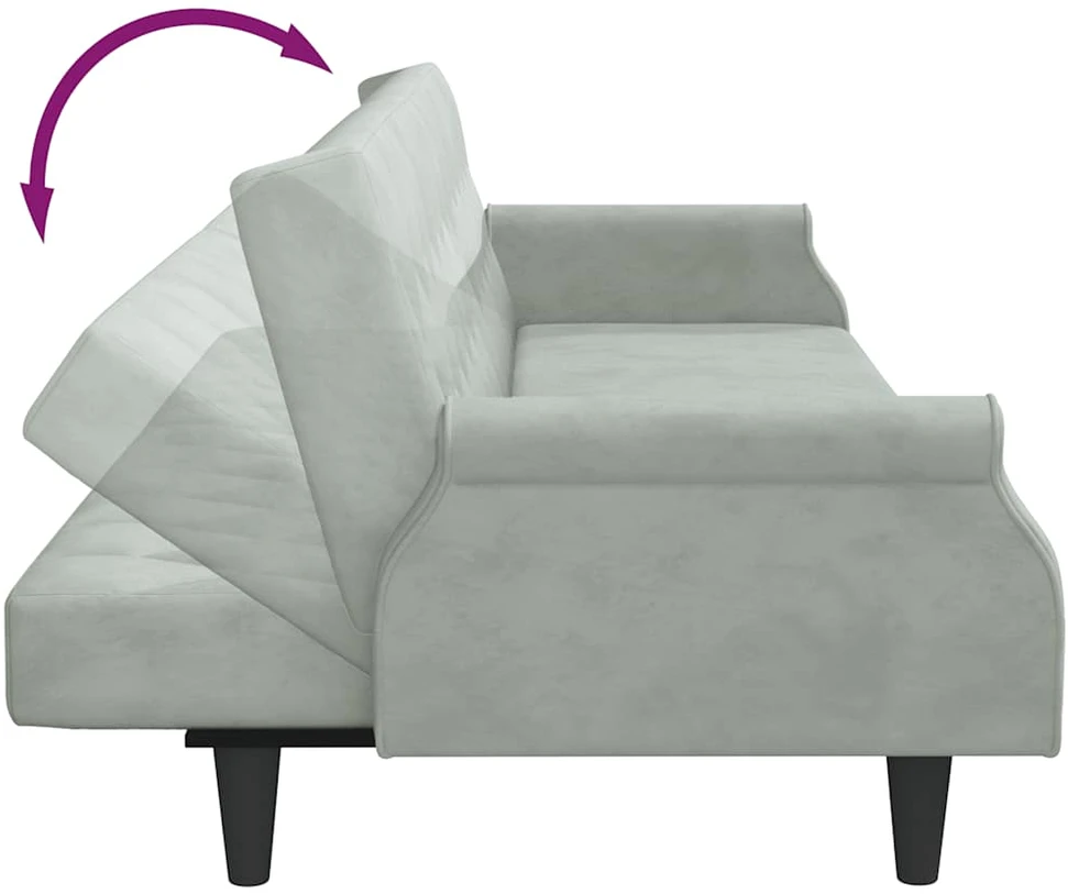 Sofa-lova su porankiais, šviesiai pilkos spalvos, aksomas