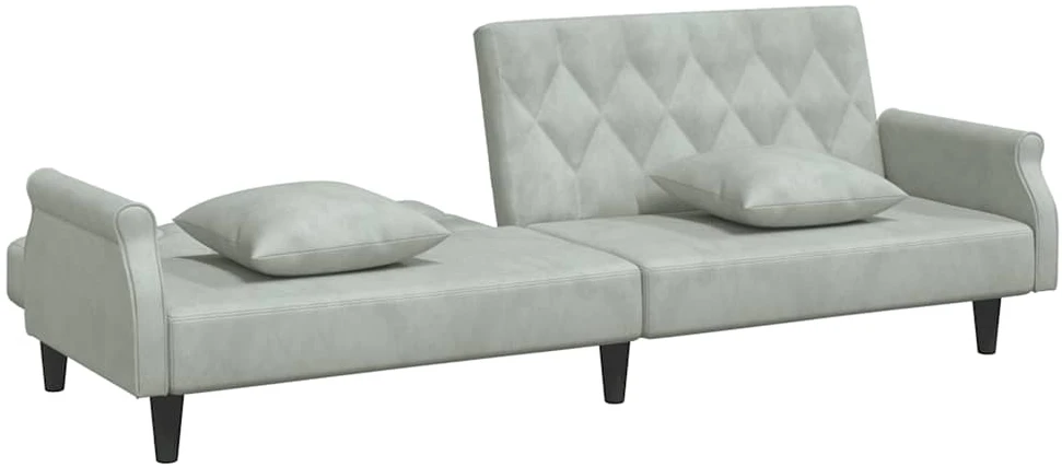 Sofa-lova su porankiais, šviesiai pilkos spalvos, aksomas