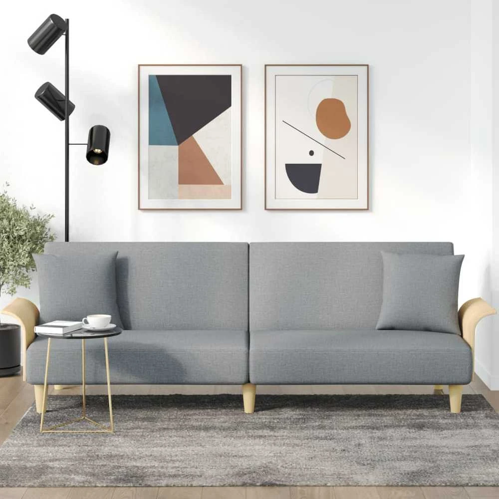 Sofa-lova su porankiais, šviesiai pilkos spalvos, audinys