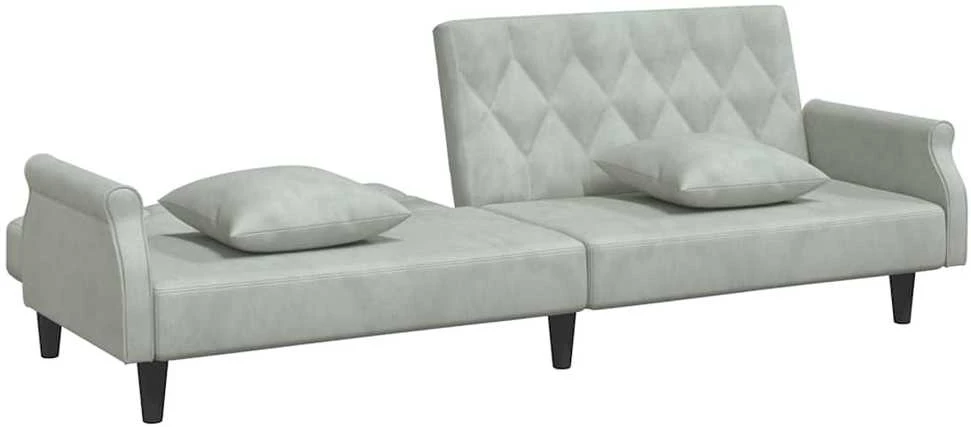 Sofa-lova su porankiais, šviesiai pilkos spalvos, aksomas
