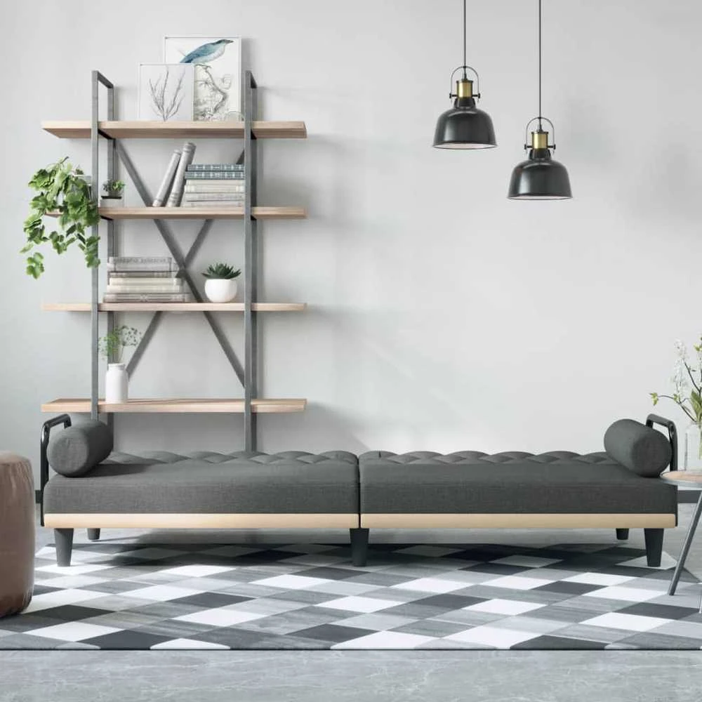 Sofa-lova su porankiais, tamsiai pilkos spalvos, audinys