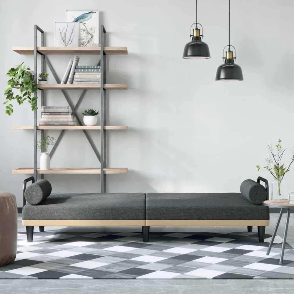 Sofa-lova su porankiais, tamsiai pilkos spalvos, audinys