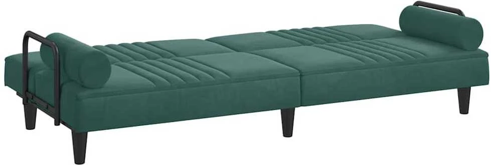 Sofa-lova su porankiais, tamsiai žalios spalvos, aksomas