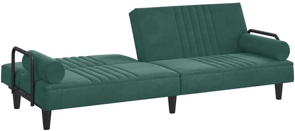 Sofa-lova su porankiais, tamsiai žalios spalvos, aksomas