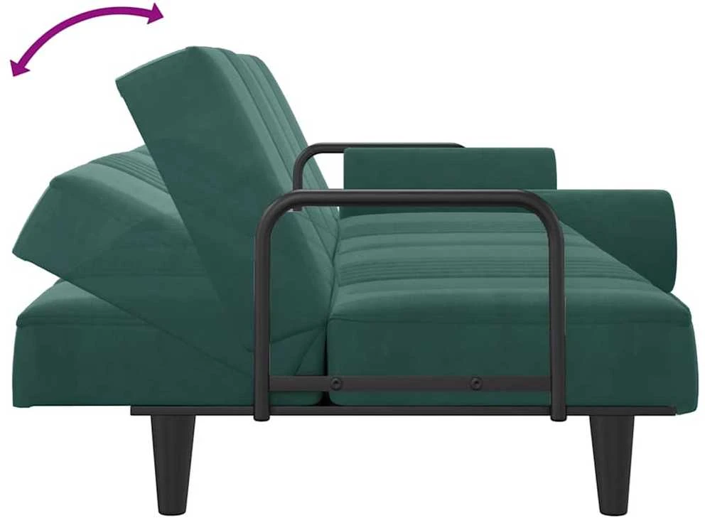 Sofa-lova su porankiais, tamsiai žalios spalvos, aksomas