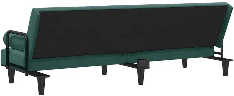 Sofa-lova su porankiais, tamsiai žalios spalvos, aksomas