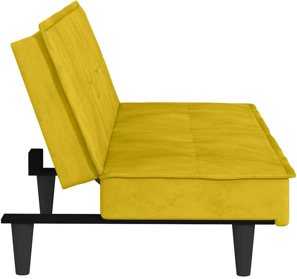 Sofa-lova su puodelių laikikliais, geltonos spalvos, aksomas