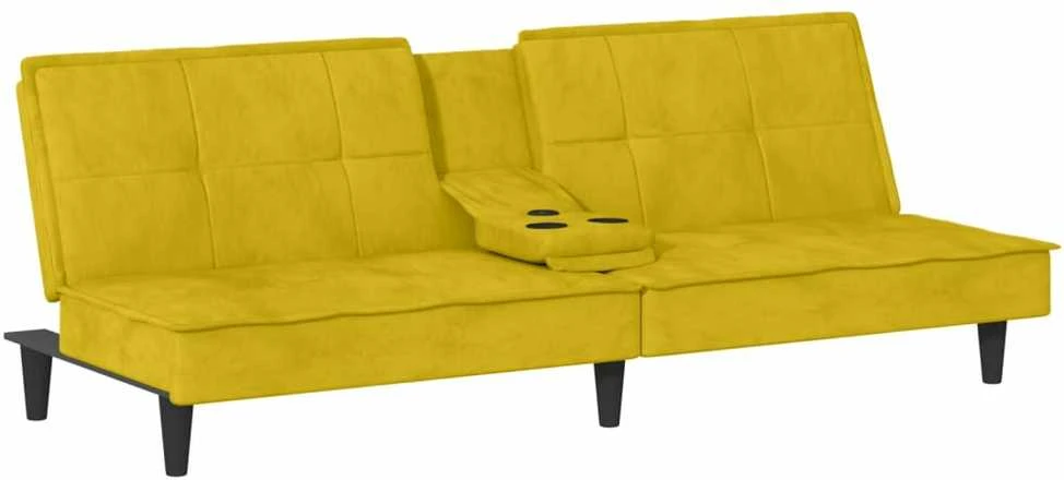 Sofa-lova su puodelių laikikliais, geltonos spalvos, aksomas
