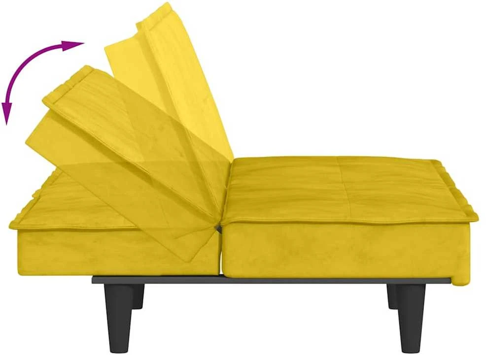 Sofa-lova su puodelių laikikliais, geltonos spalvos, aksomas