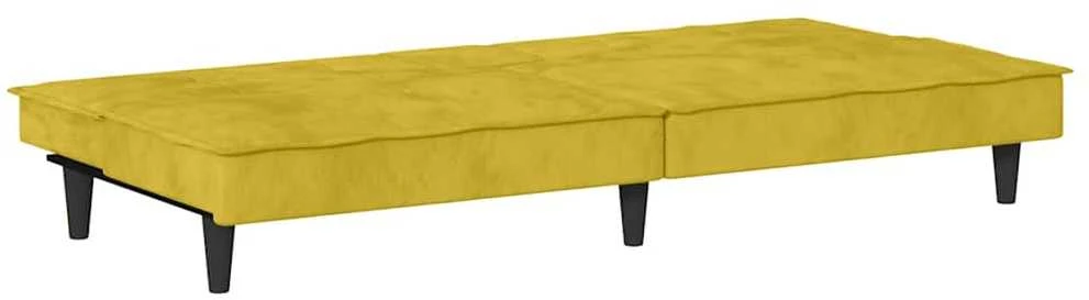 Sofa-lova su puodelių laikikliais, geltonos spalvos, aksomas