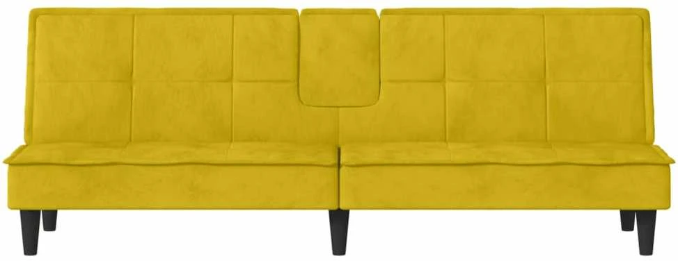 Sofa-lova su puodelių laikikliais, geltonos spalvos, aksomas